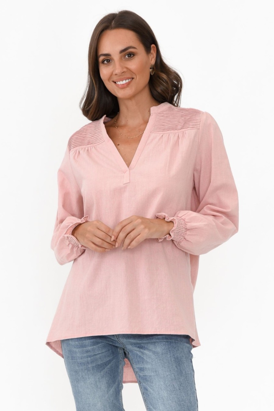 Clothing Cali and Co Sleeved Tops | April Blush Cotton V Neck Top