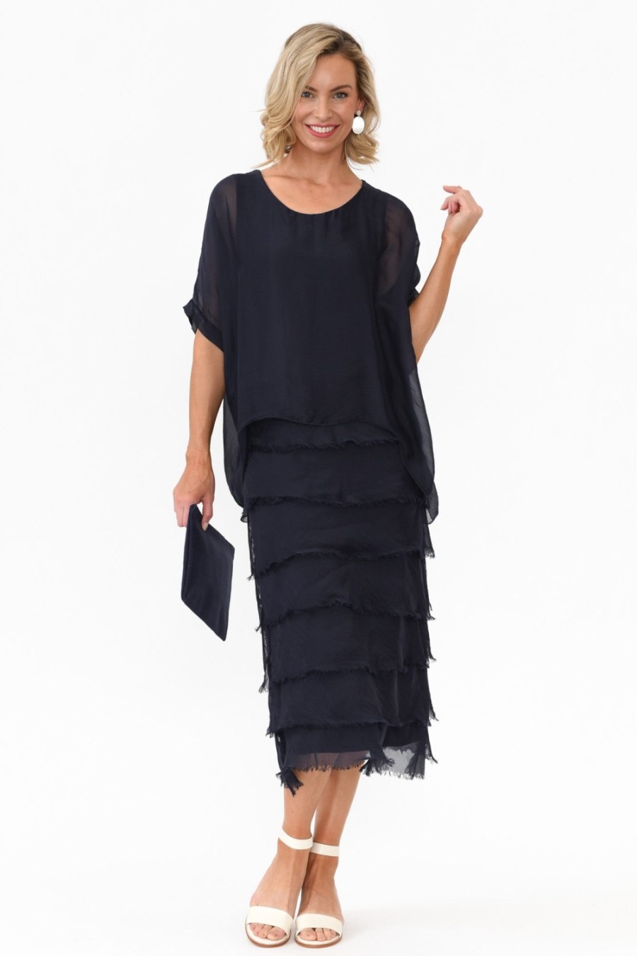 Clothing La Strada Maxi Dresses | Katerina Navy Silk Overlay Maxi Dress