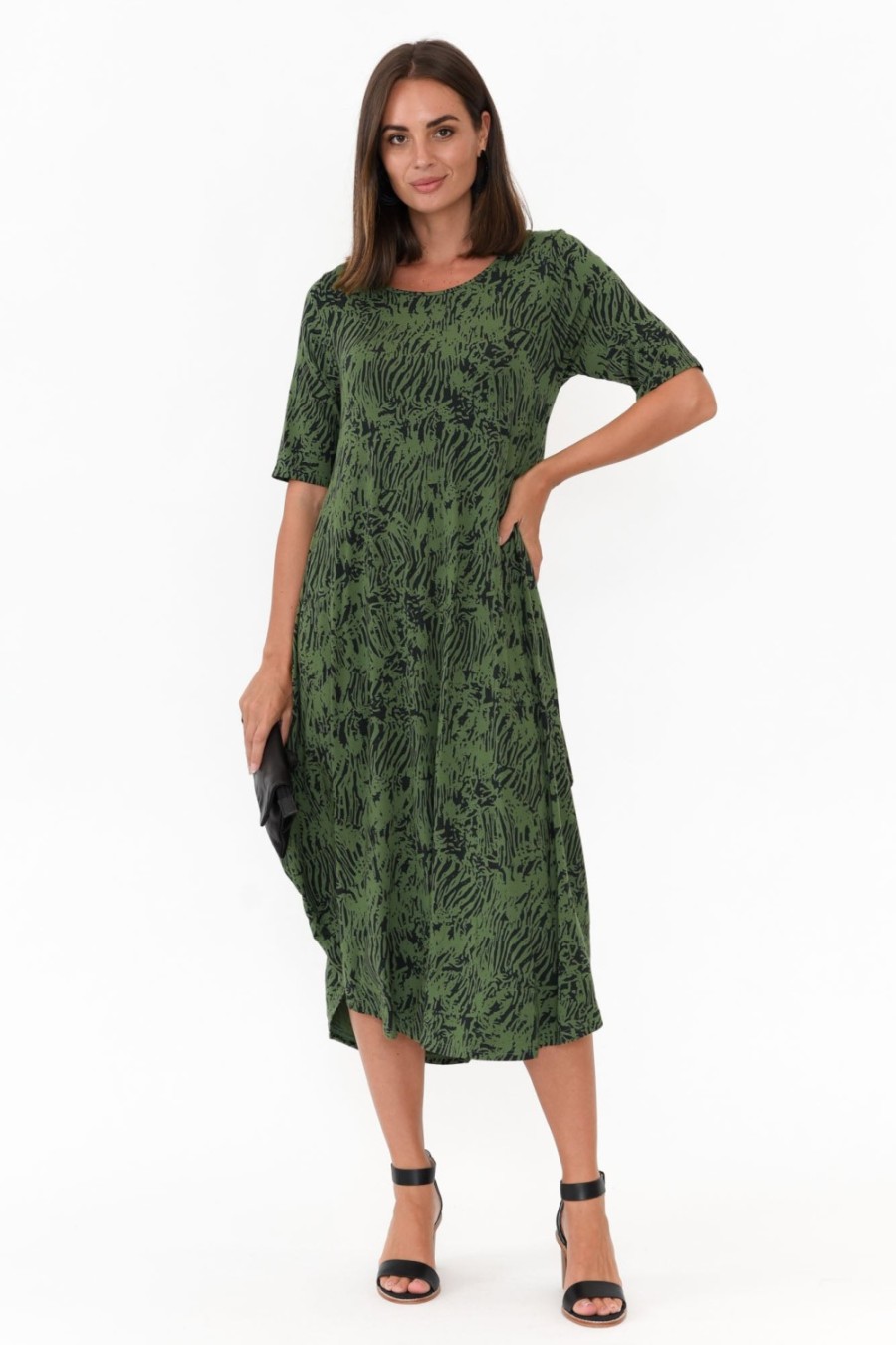 Clothing Tani Midi Dresses | Green Tiger Micro Modal Tri Drape Dress