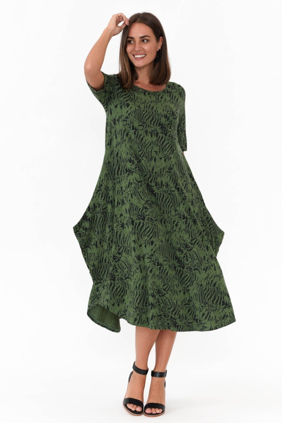 Clothing Tani Midi Dresses | Green Tiger Micro Modal Tri Drape Dress