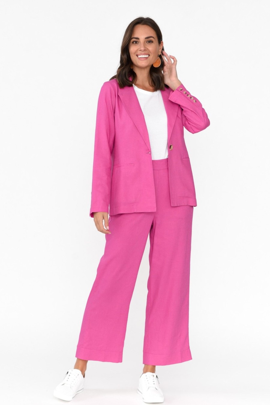 Clothing Betty Basics Jackets | Lisset Hot Pink Linen Blend Blazer