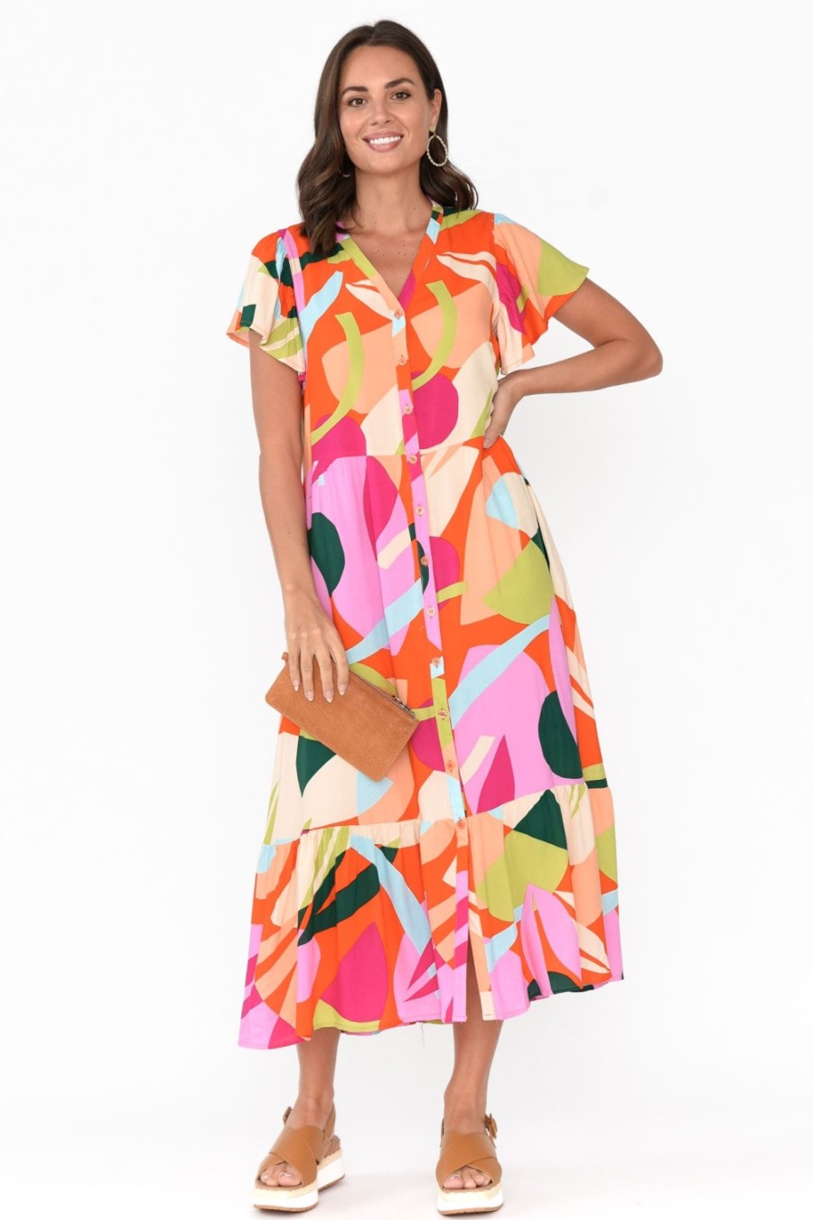 Clothing Label of Love Maxi Dresses | Edna Red Abstract Maxi Shirt Dress