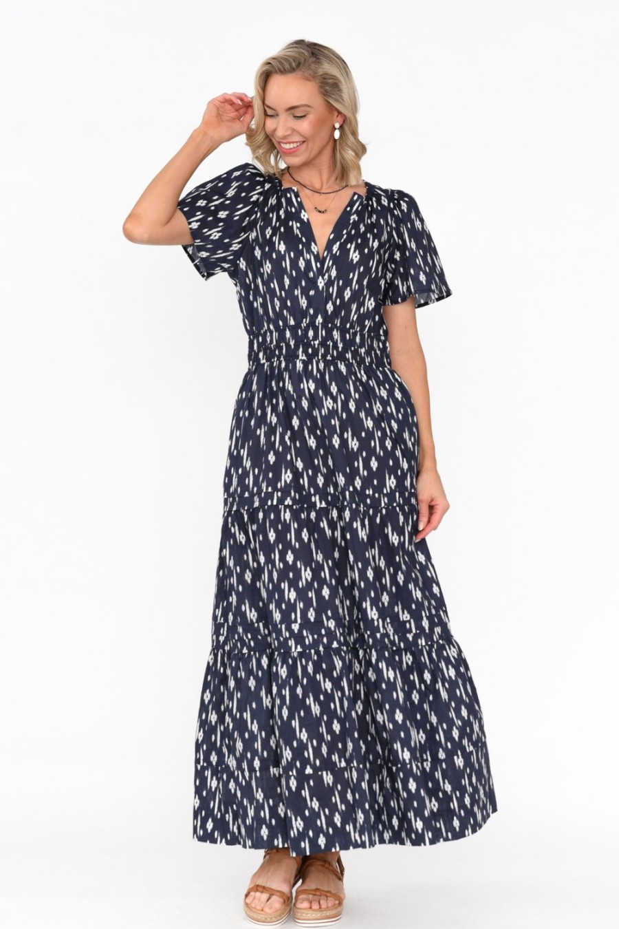 Clothing Namastai Cotton Dresses | Darwin Navy Dash Cotton Maxi Dress