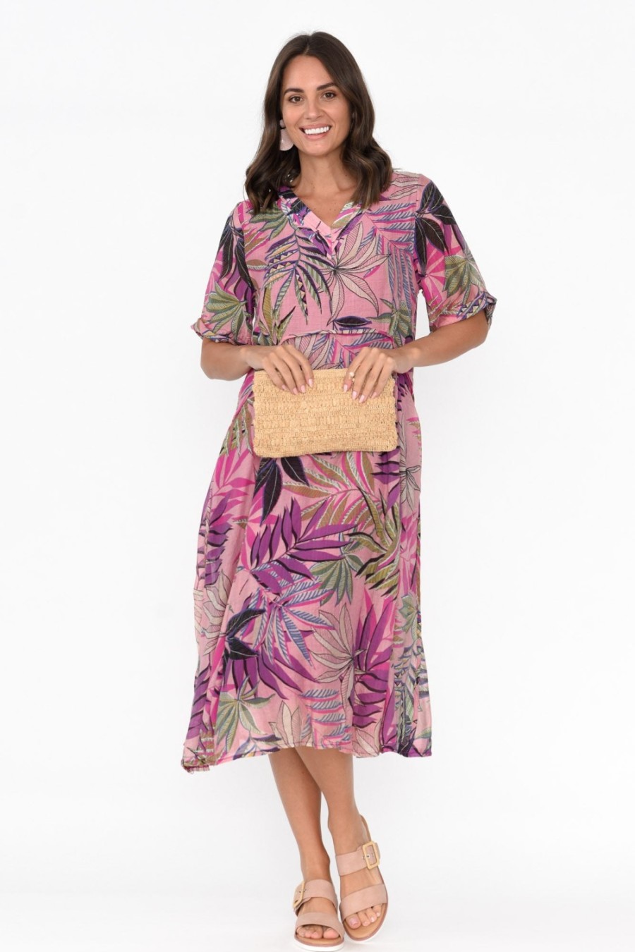 Clothing Indigo Designs Cotton Dresses | Raiden Pink Tropical Dress