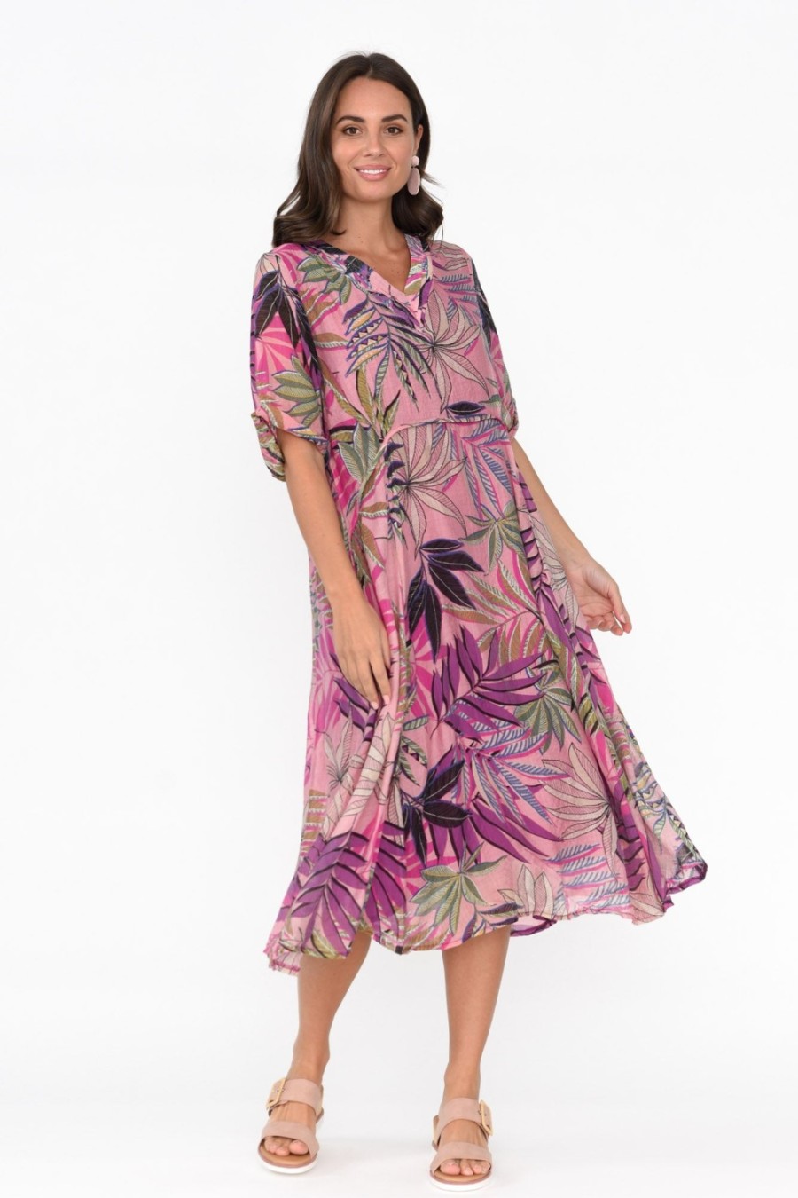 Clothing Indigo Designs Cotton Dresses | Raiden Pink Tropical Dress