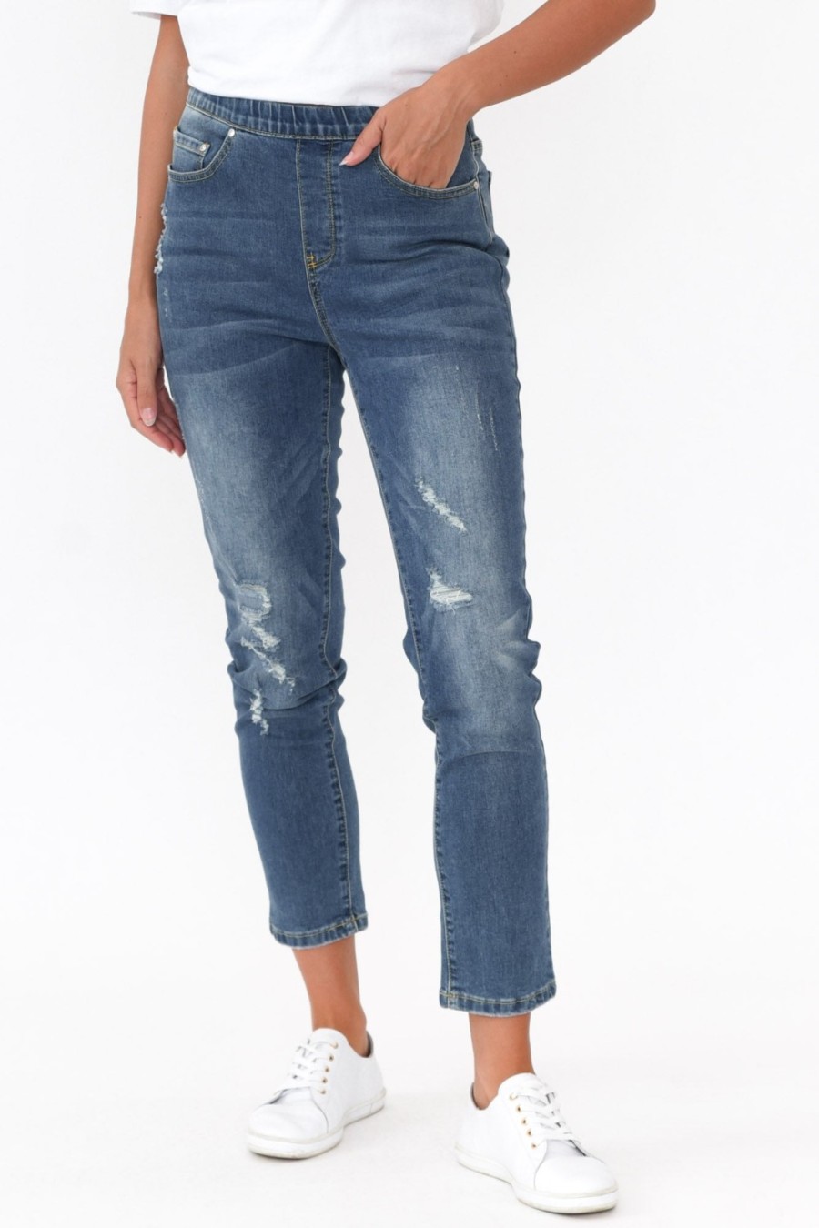 Clothing Threadz Jeans | Zadie Distressed Blue Stretch Jean