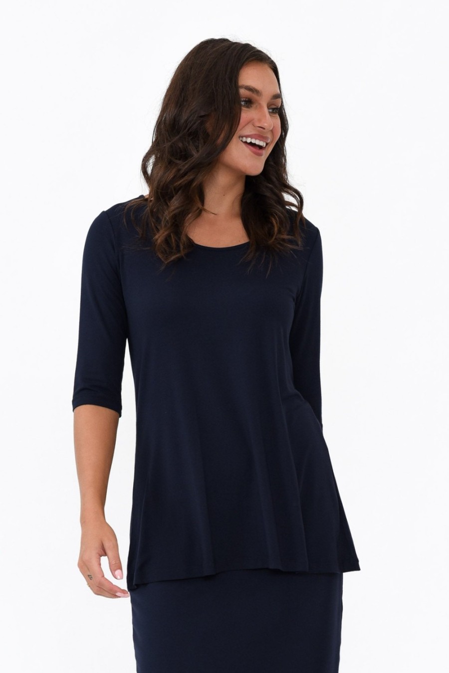 Clothing Lou Lou Sleeved Tops | Aretha Navy Bamboo Top