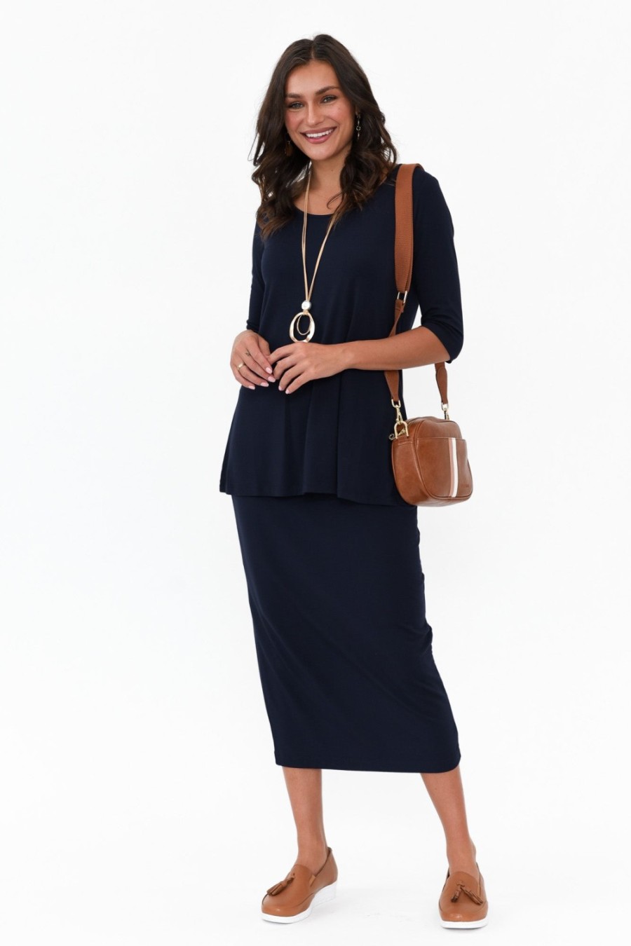 Clothing Lou Lou Sleeved Tops | Aretha Navy Bamboo Top