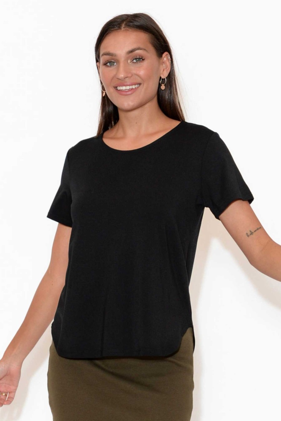 Clothing Lou Lou Sleeved Tops | Janis Black Bamboo Tee