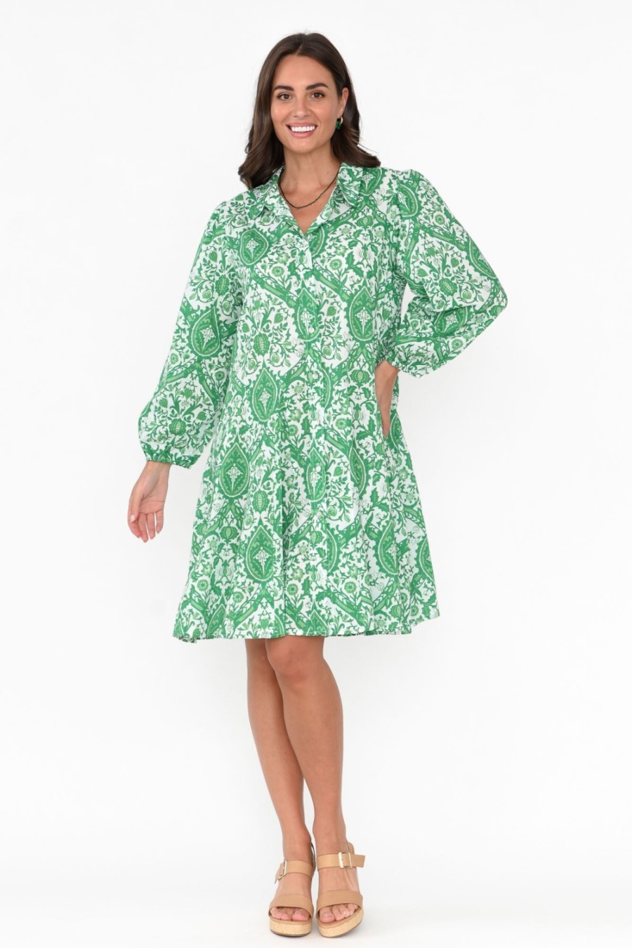 Clothing Threadz Cotton Dresses | Fitzroy Green Paisley Cotton Dress