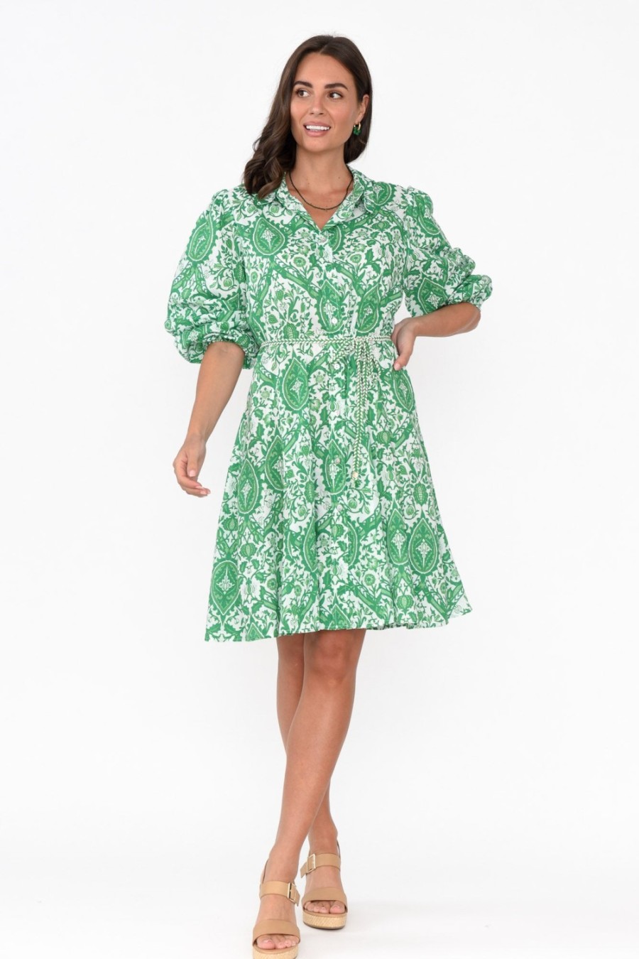 Clothing Threadz Cotton Dresses | Fitzroy Green Paisley Cotton Dress