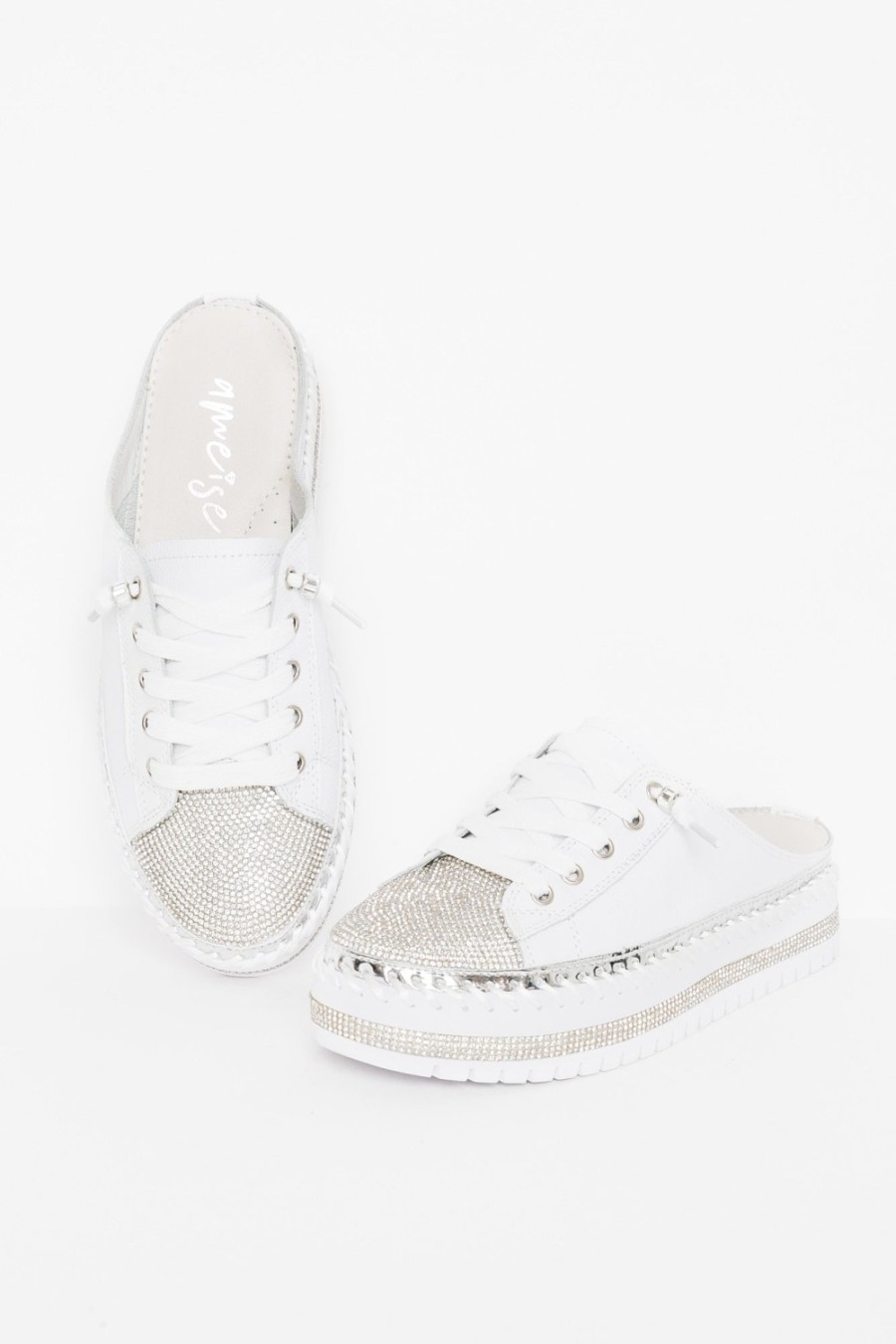 Shoes Ameise White Sneakers | Sarah White Leather Mule Sneaker