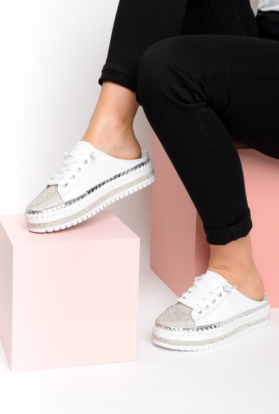 Shoes Ameise White Sneakers | Sarah White Leather Mule Sneaker