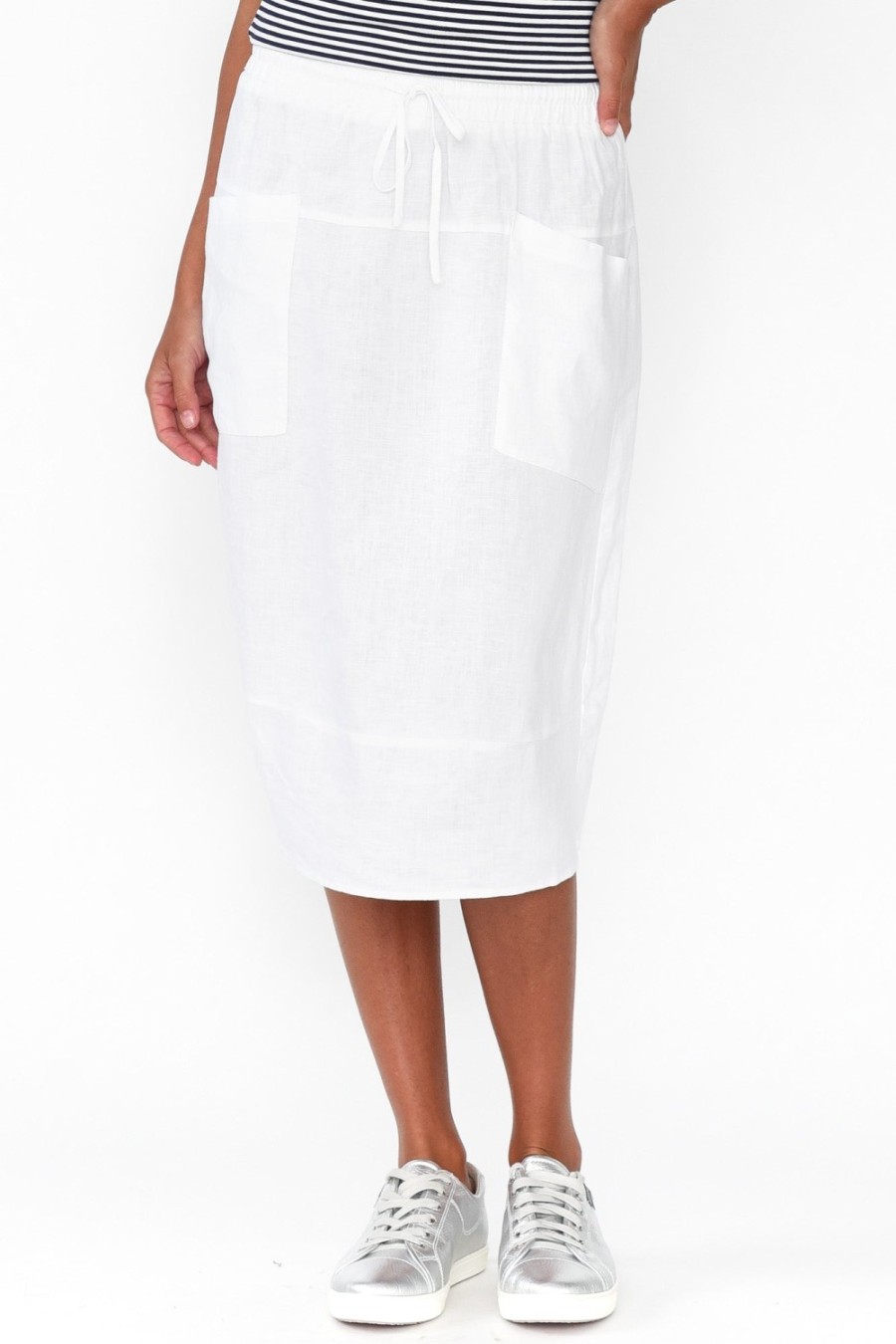 Clothing Gordon Smith Skirts | Claire White Linen Pocket Midi Skirt