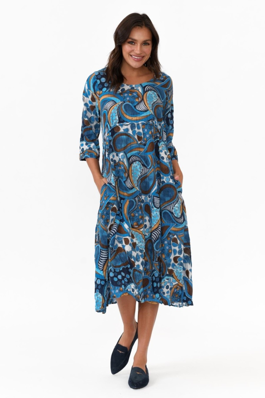 Clothing Willow Tree Cotton Dresses | Rutherford Blue Abstract Midi Dress