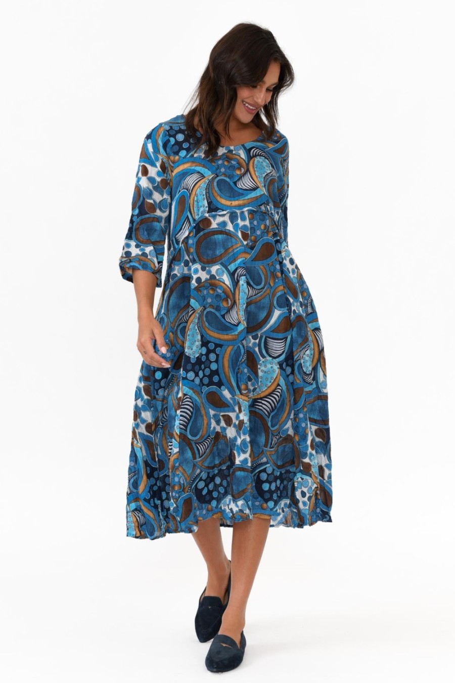 Clothing Willow Tree Cotton Dresses | Rutherford Blue Abstract Midi Dress