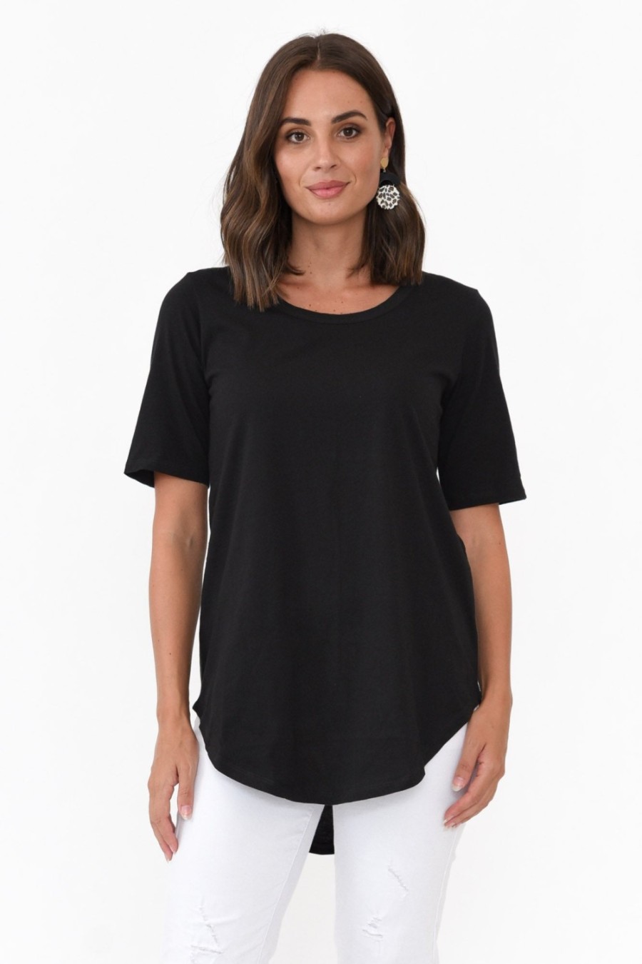 Clothing Betty Basics Cotton Tops | Ariana Black Cotton Tee