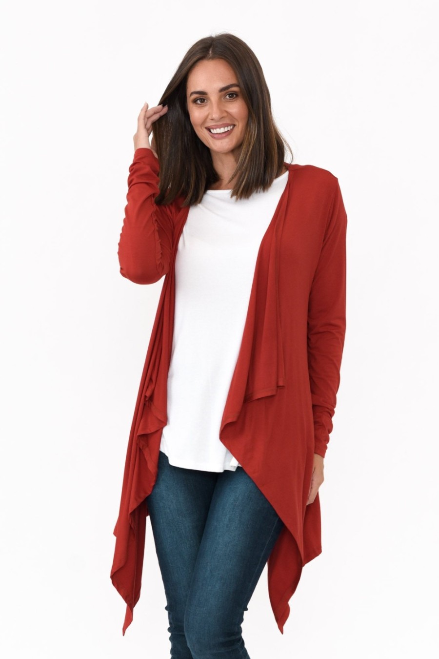 Clothing Bamboo Body Cardigans | Red Bamboo Waterfall Cardigan