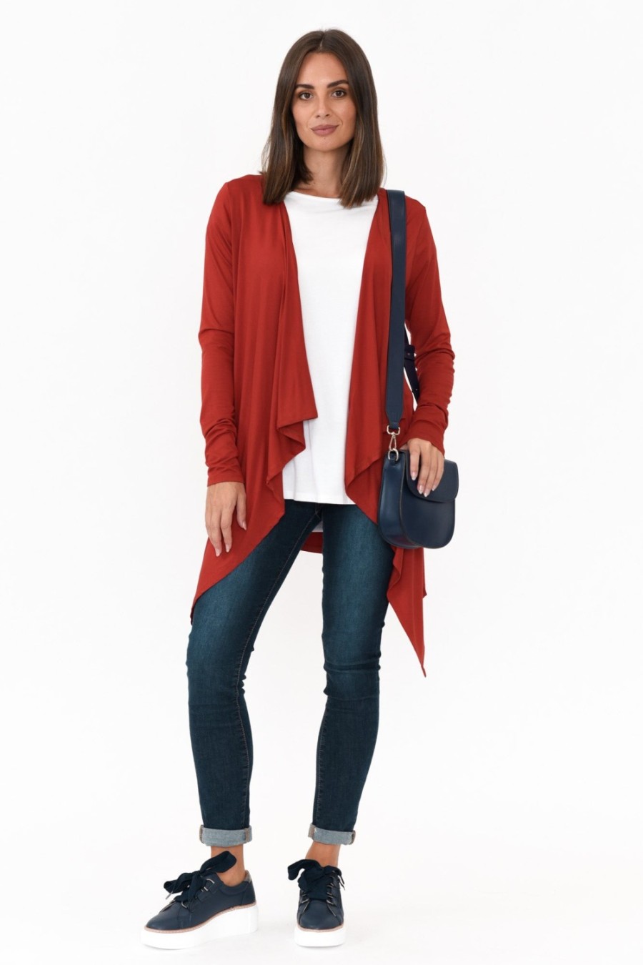 Clothing Bamboo Body Cardigans | Red Bamboo Waterfall Cardigan