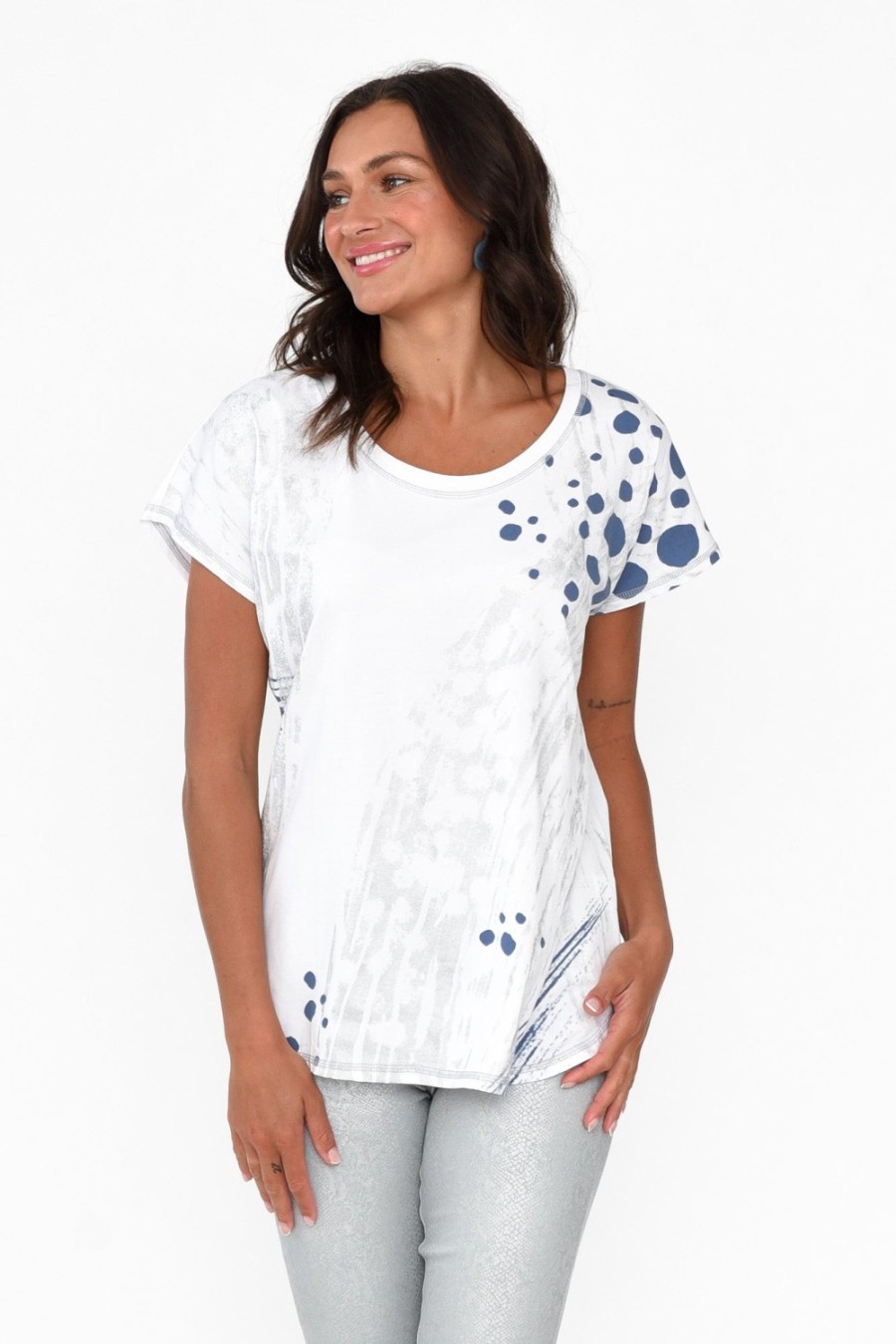 Clothing Cafe Latte Cotton Tops | Joetta Blue Animal Cotton Foil Top