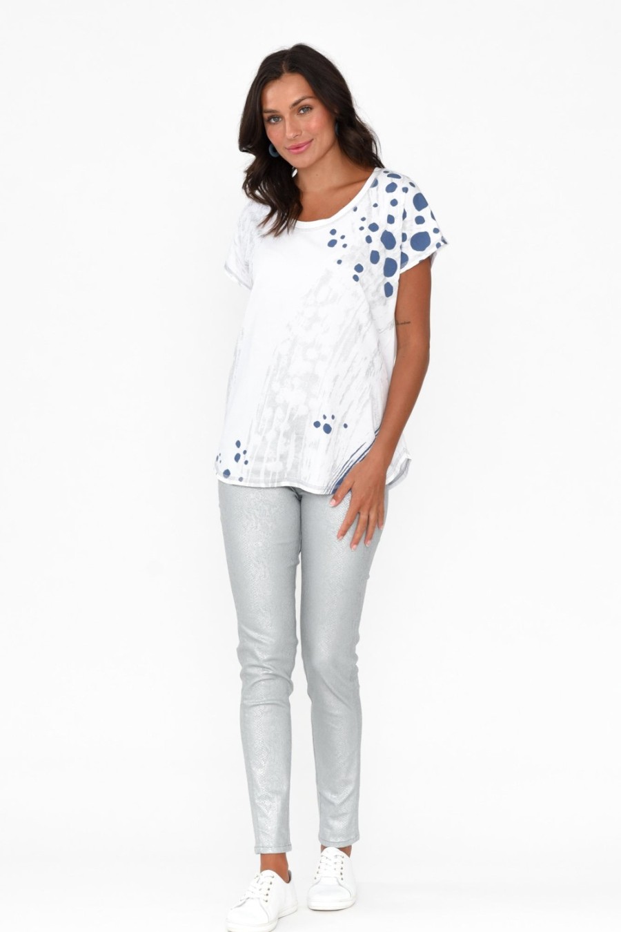 Clothing Cafe Latte Cotton Tops | Joetta Blue Animal Cotton Foil Top