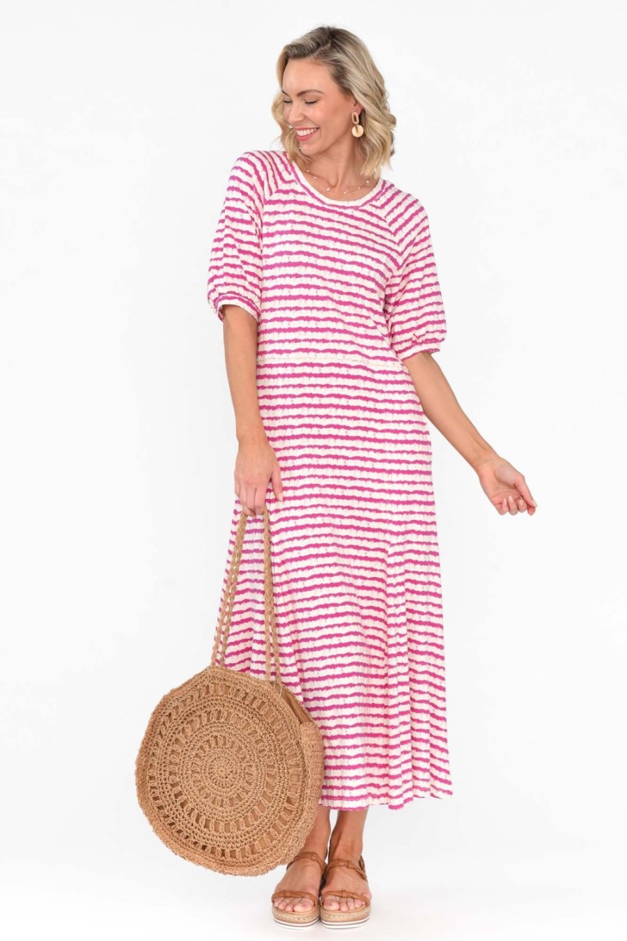 Clothing One Ten Willow Cotton Dresses | Colorado Pink Stripe Cotton Maxi Dress