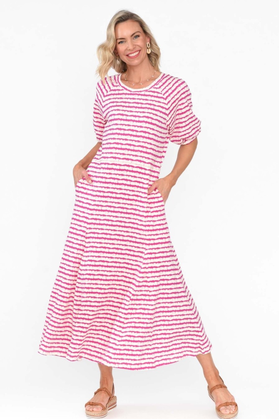 Clothing One Ten Willow Cotton Dresses | Colorado Pink Stripe Cotton Maxi Dress