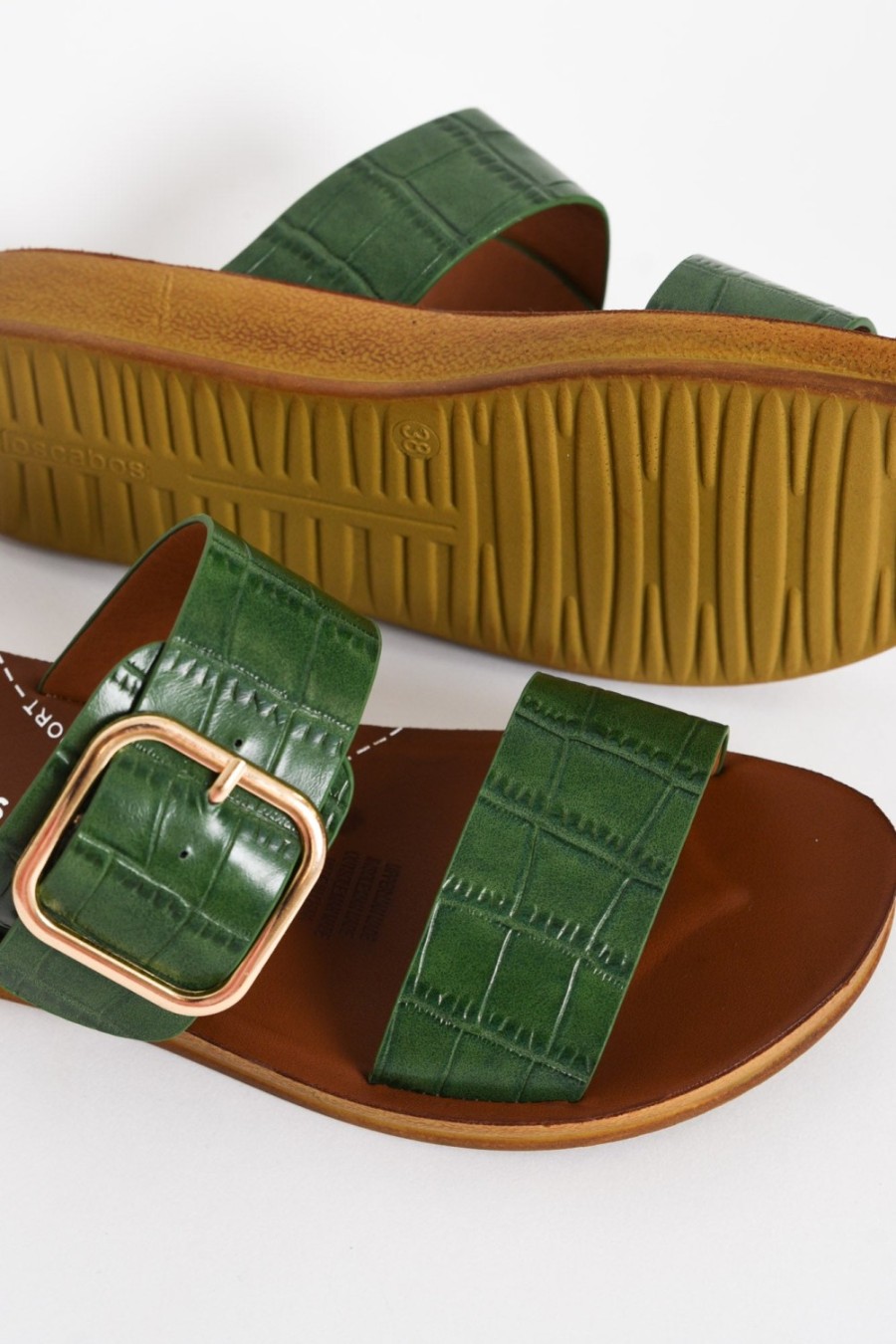 Shoes Los Cabos Slides | Briti Emerald Buckle Slide