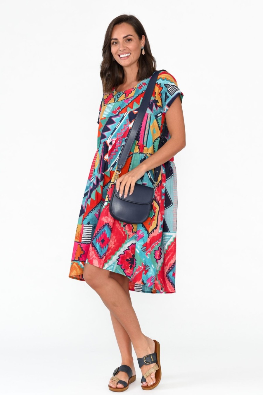 Clothing Orientique Cotton Dresses | Zio Blue Abstract Organic Cotton Dress