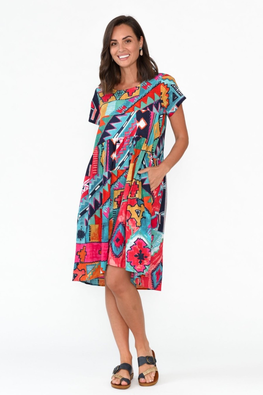 Clothing Orientique Cotton Dresses | Zio Blue Abstract Organic Cotton Dress