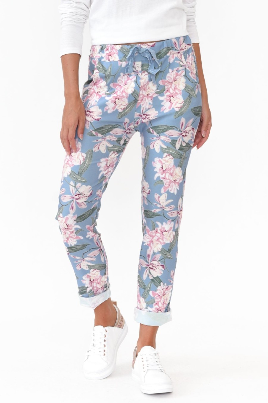 Clothing Cali and Co Pants | Shonee Blue Blossom Cotton Stretch Pant