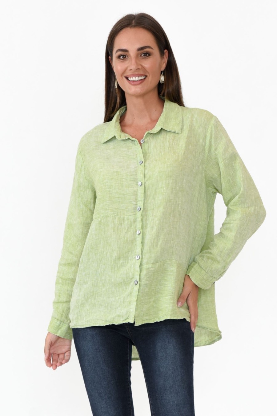 Clothing Worthier Linen Tops | Millie Green Linen Shirt