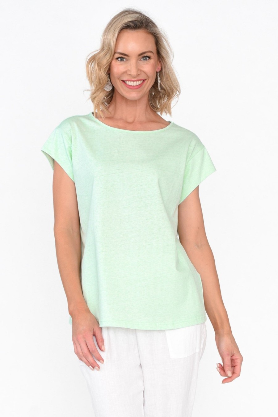 Clothing Cafe Latte Cotton Tops | Marlin Green Wash Cotton Tee