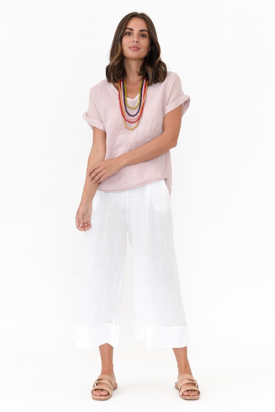 Clothing La Strada Cotton Tops | Dorian Pink Linen Cotton Top