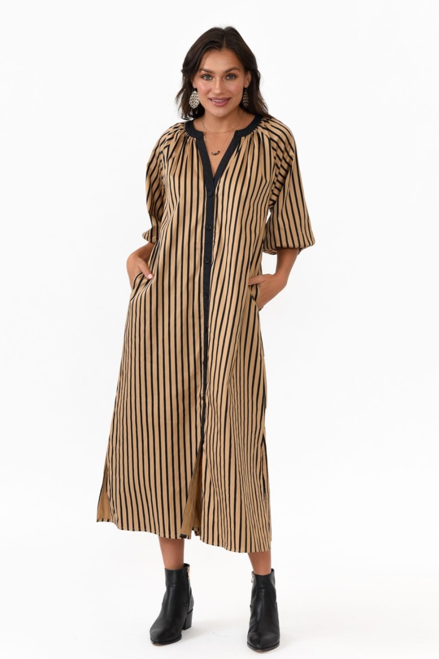 Clothing Slate The Label Cotton Dresses | Glenn Black Stripe Cotton Shirt Dress