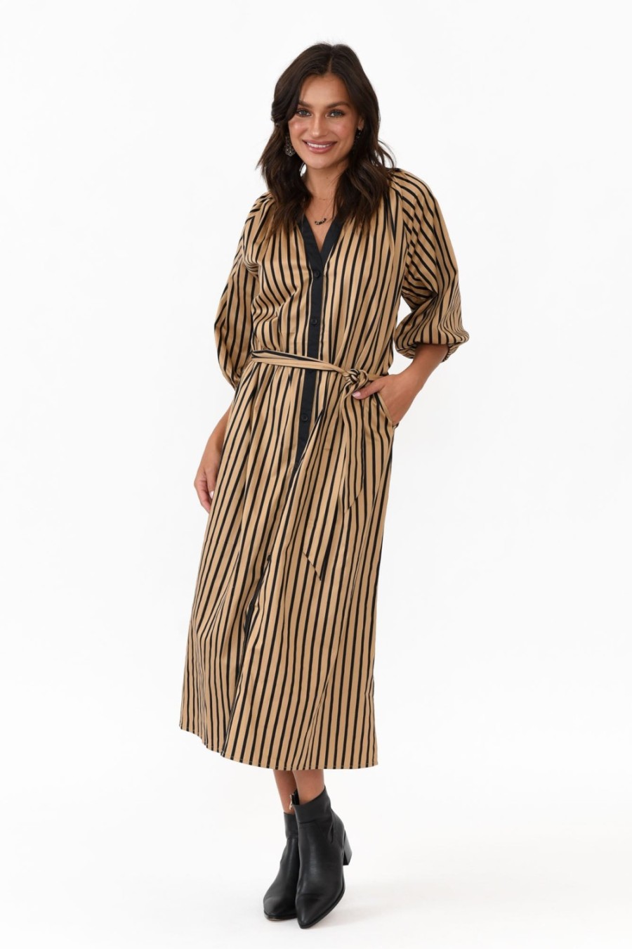 Clothing Slate The Label Cotton Dresses | Glenn Black Stripe Cotton Shirt Dress