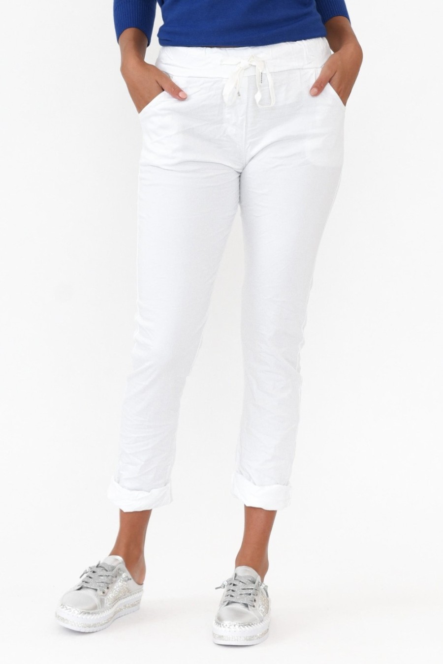 Clothing La Strada Pants | Lyle White Cotton Blend Stretch Pant