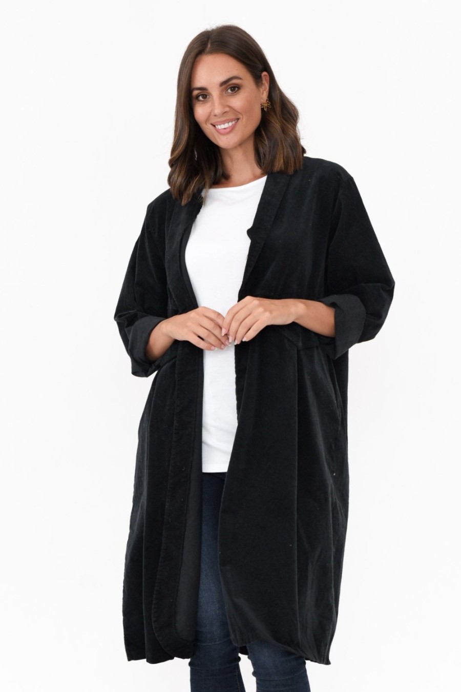 Clothing Donna Donna Coats | Abraham Black Corduroy Coat