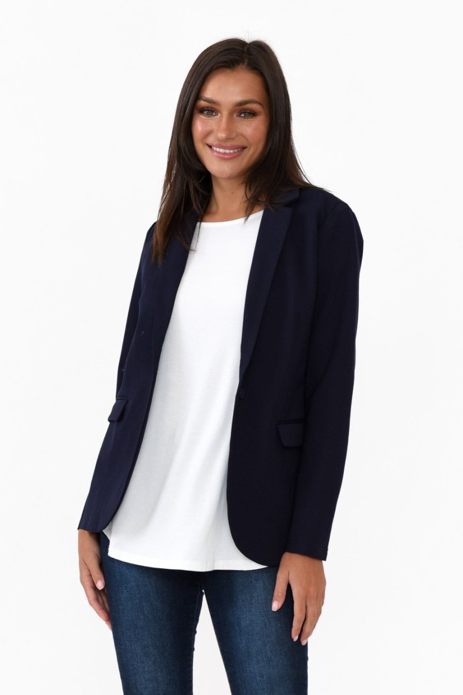 Clothing Brave u0026 True Jackets | Zander Navy Collared Blazer