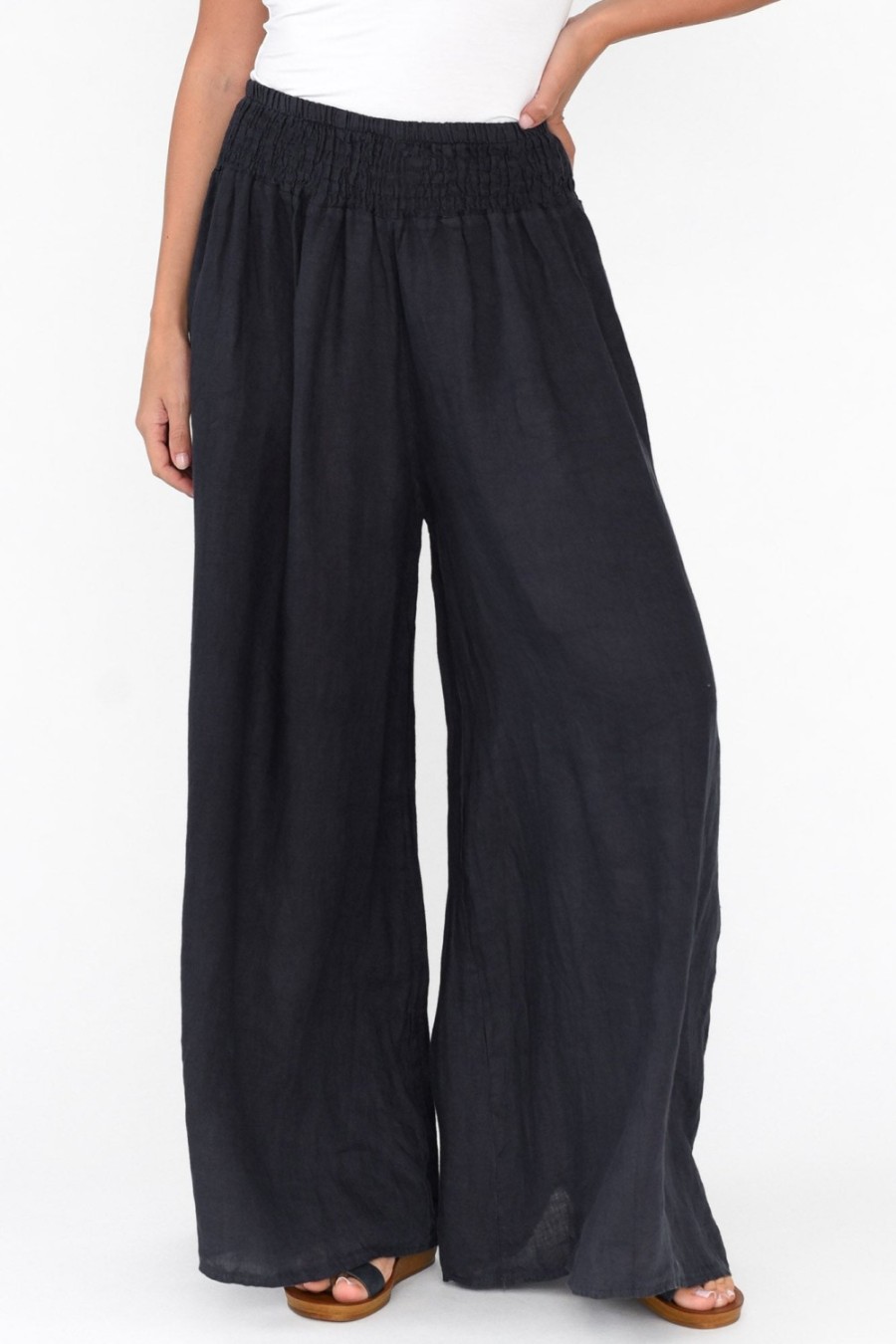 Clothing Donna Donna Pants | Rumi Navy Wide Leg Linen Pant