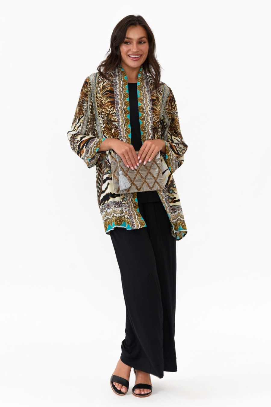 Clothing Fashion Spectrum Jackets | Cheetah Brown Silk Short Kimono