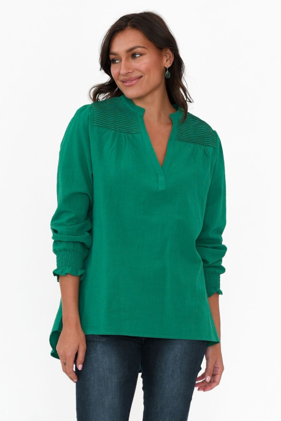 Clothing Cali and Co Cotton Tops | April Green Cotton V Neck Top