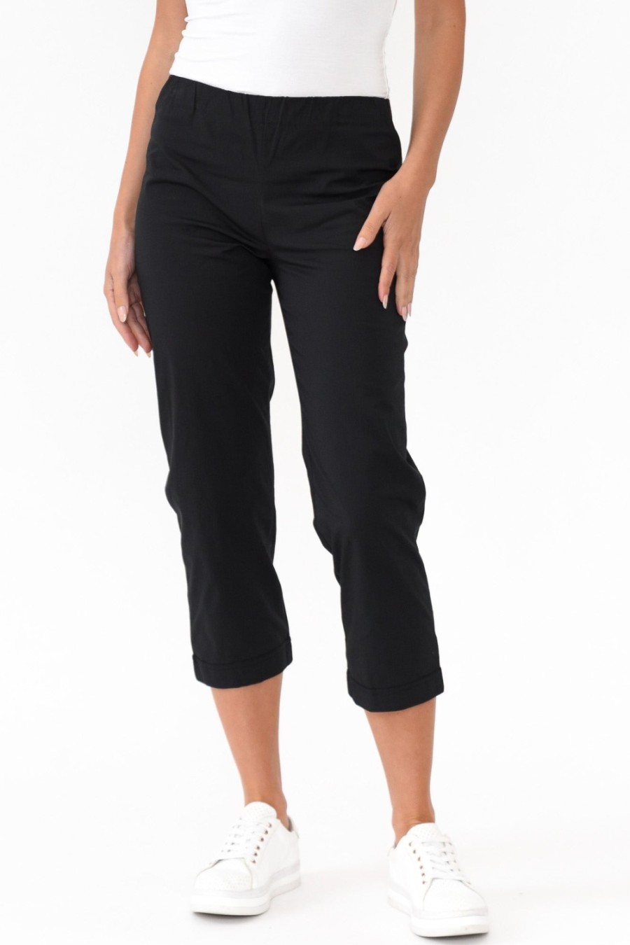 Clothing Orientique Pants | Zara Black Cotton Cropped Stretch Pant