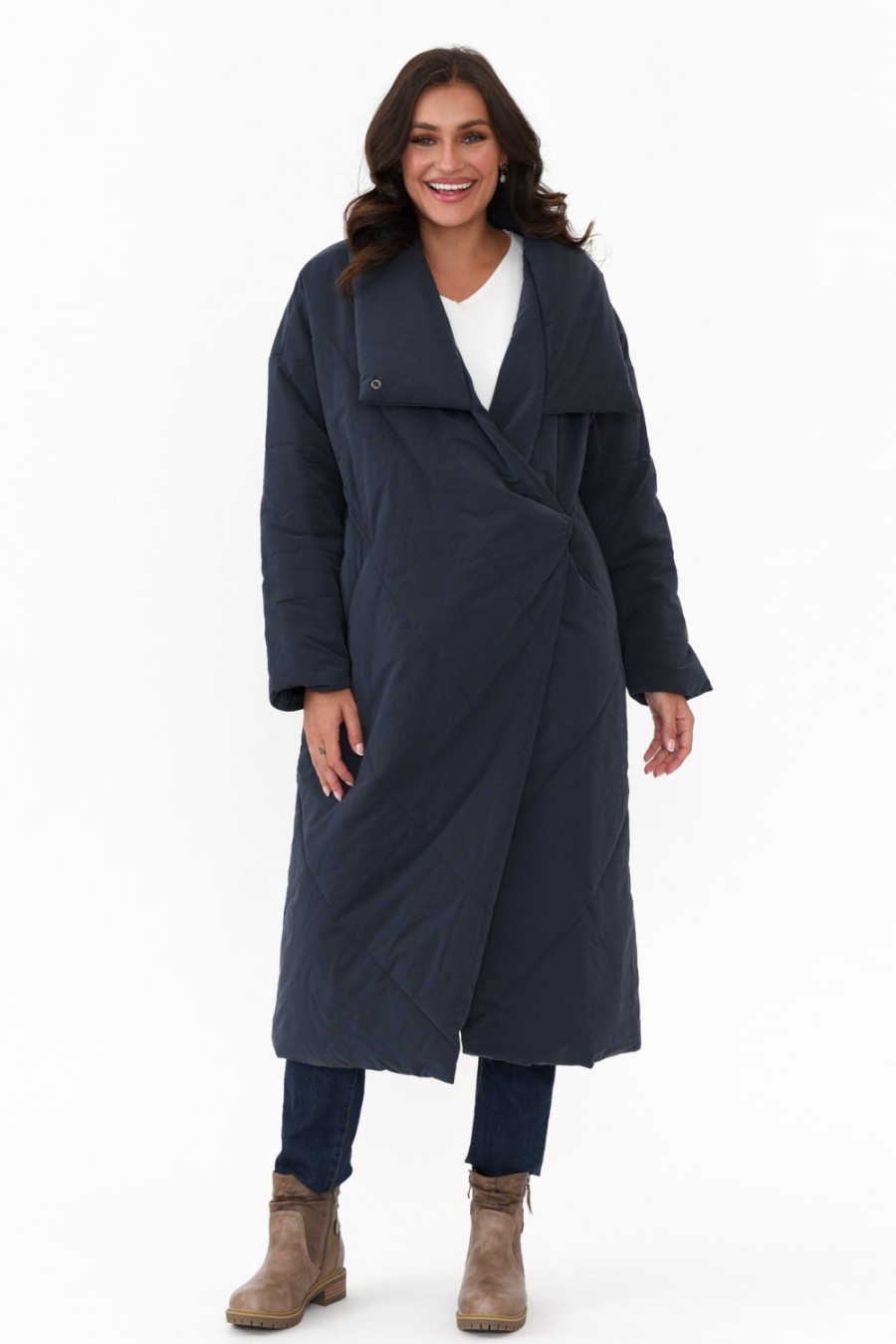 Clothing Tirelli Coats | Halle Navy Longline Wrap Coat