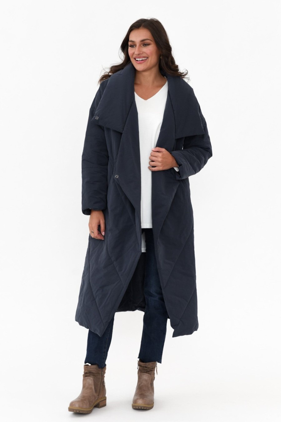 Clothing Tirelli Coats | Halle Navy Longline Wrap Coat