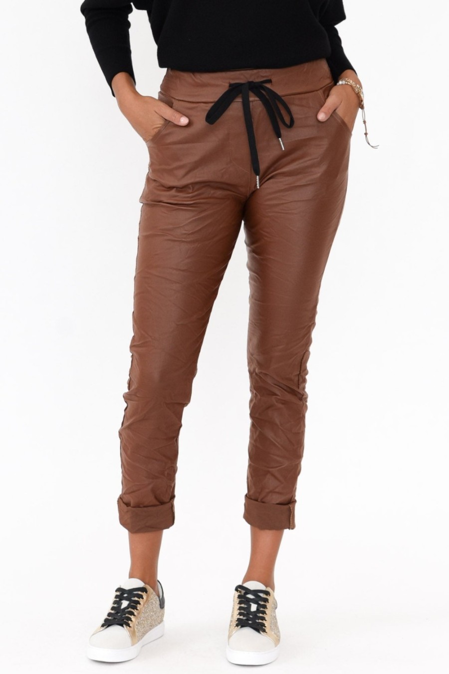 Clothing La Strada Pants | Munich Rust Wet Look Stretch Pant