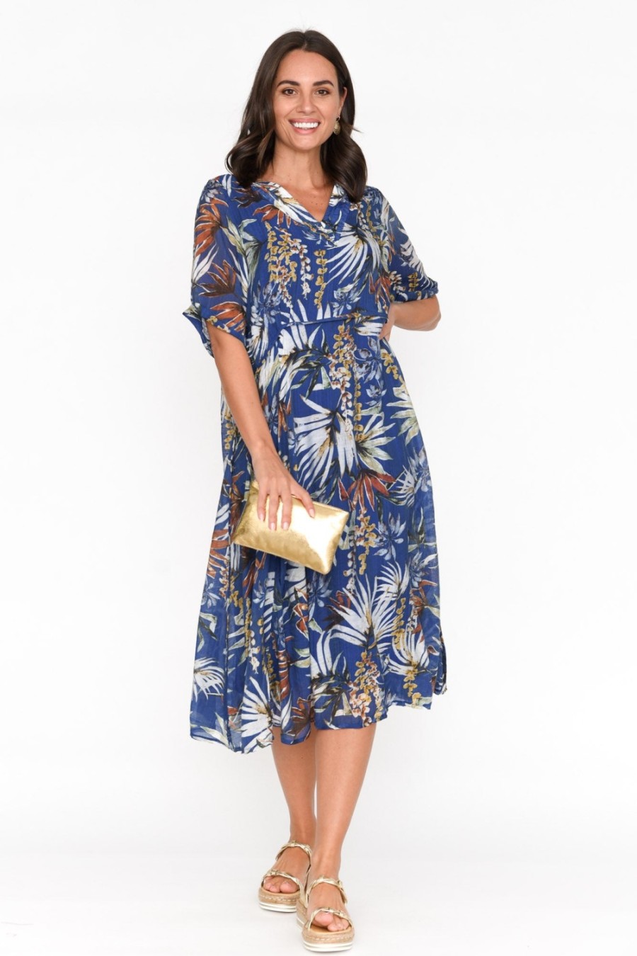 Clothing Indigo Designs Cotton Dresses | Raiden Blue Tropical Dress