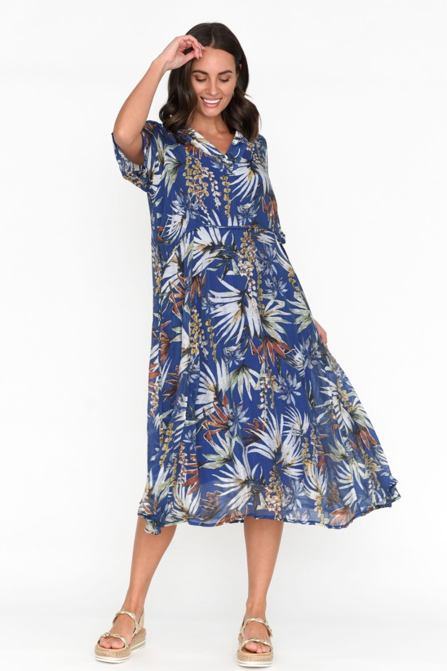 Clothing Indigo Designs Cotton Dresses | Raiden Blue Tropical Dress