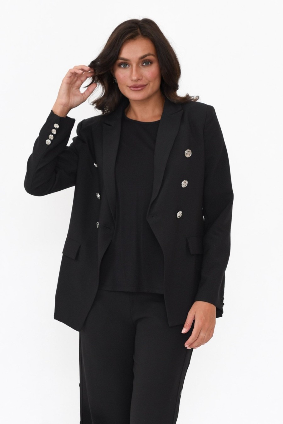 Clothing Gordon Smith Jackets | Lauren Black Double Breasted Blazer