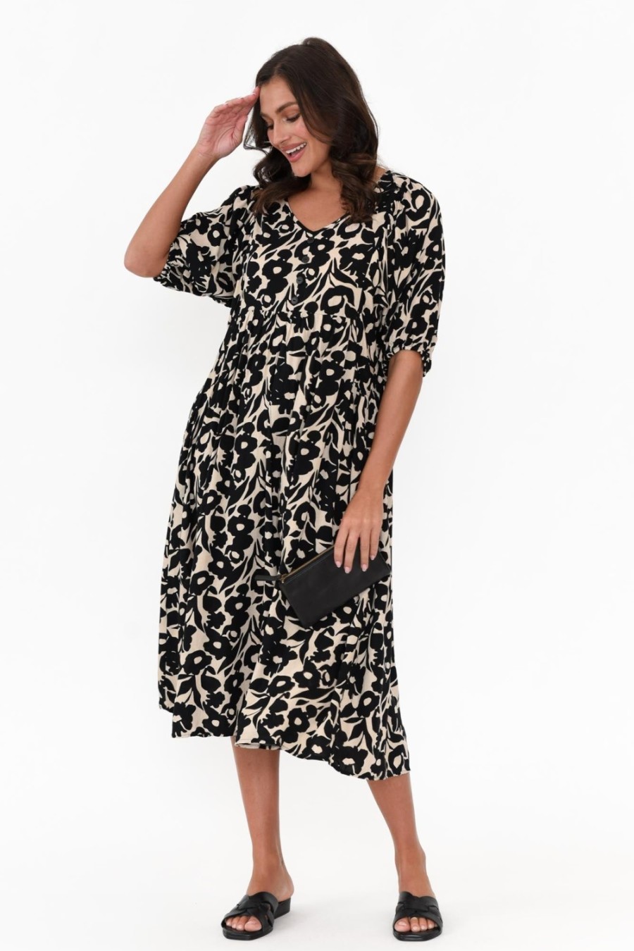 Clothing Willow Tree Midi Dresses | Martin Black Garden Pocket Dress